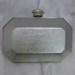NWT JUDITH LEIBER Silver Leather Minaudiere Handbag-Telephone Clasp-MSRP $1995